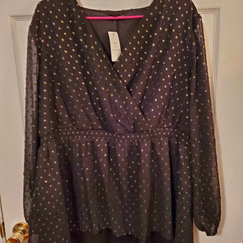 Lane Bryant Size Womens 18/20 Black With Gold Dots Top Nwt